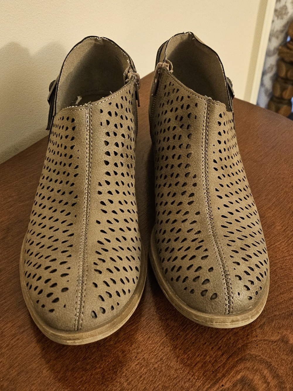 Women's Taupe Zip Up Booties